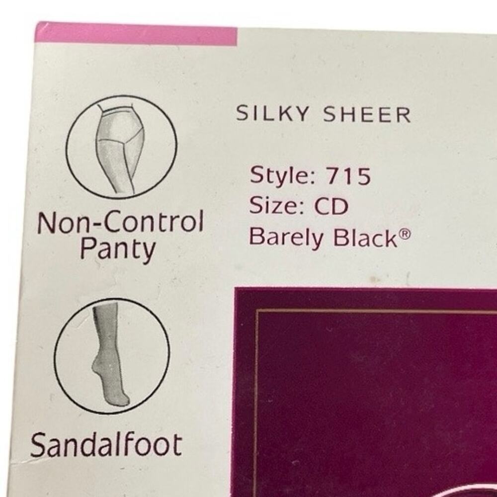 NWT Vintage Hanes Silk Reflections Silky Sheer Barely Black Pantyhose Size-CD - Picture 2 of 5